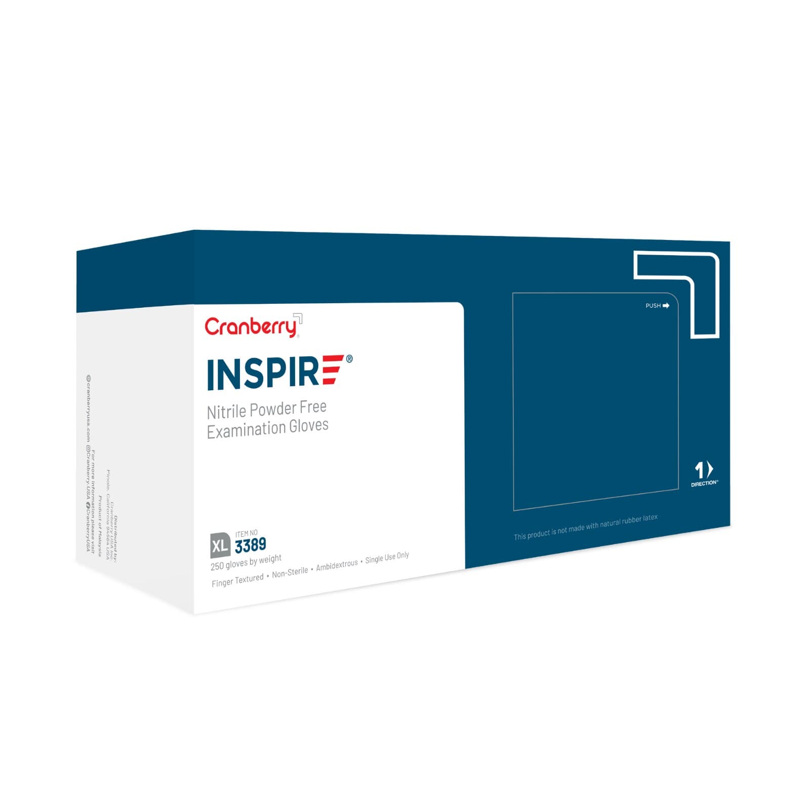 Cranberry Inspire Nitrile Exam Gloves, Powder Free, Non-Sterile, X-Large, Aegean Blue, 250/Box, CR3389 thumbnail 2