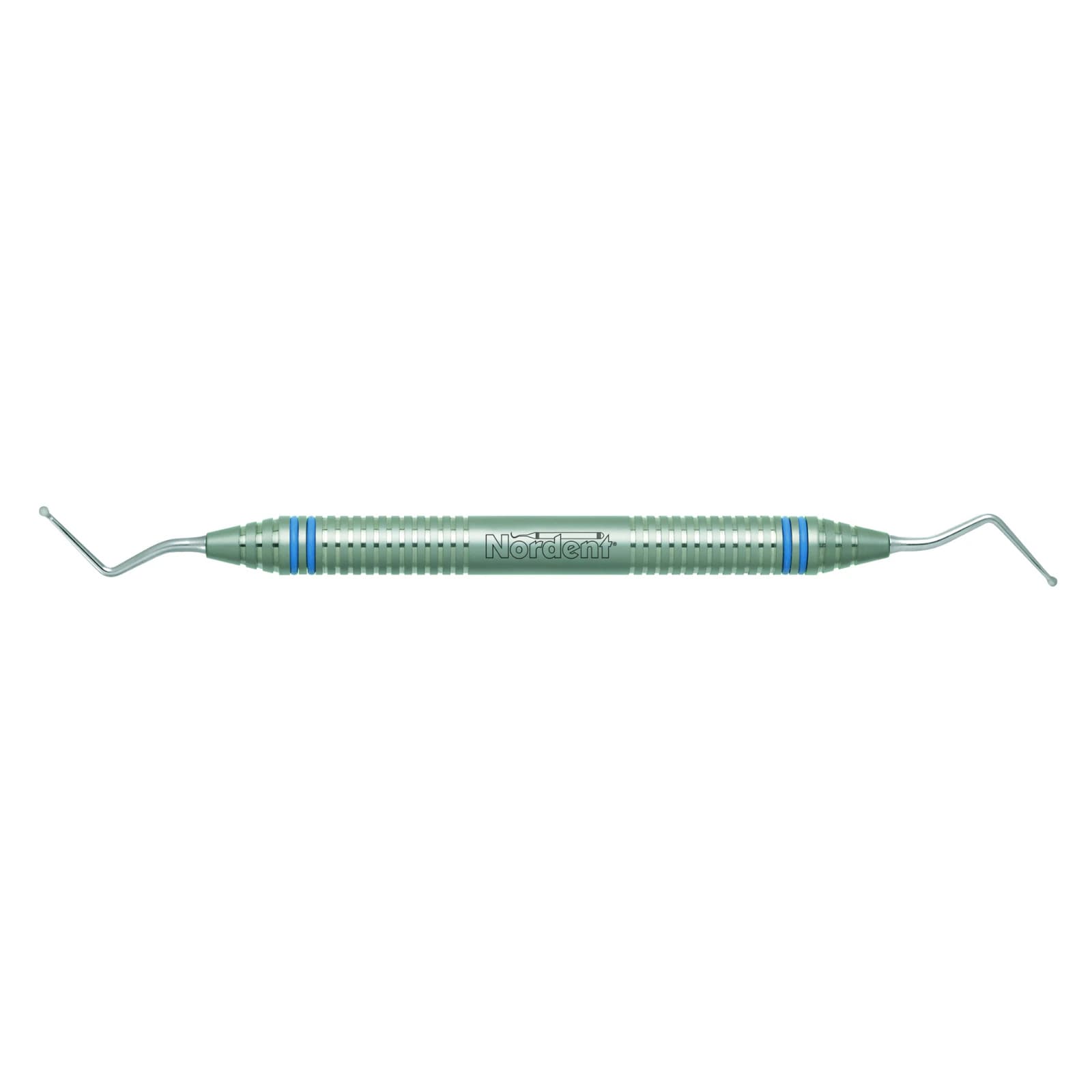 Nordent Excavator DE X-Long Shank Spoon #12L, DuraLite ColorRings Handle, Stainless Steel, Double End - Excavator DE X-Long Shank Spoon #12L DuraLite ColorRings Handle - Image 1
