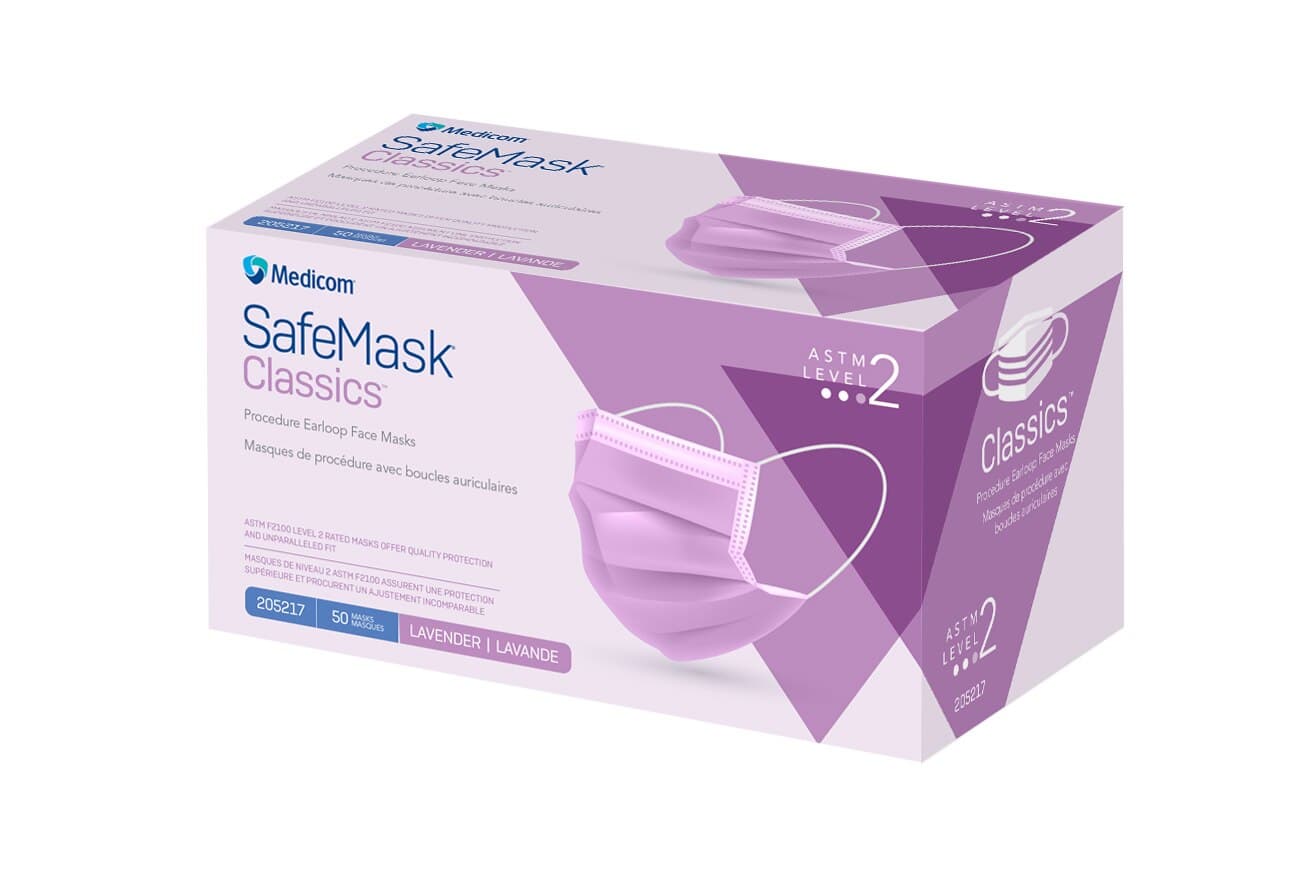 SafeMask Classics Procedure Earloop Face Mask, ASTM Level 2, Lavender, 50/Box, 205217 thumbnail 2