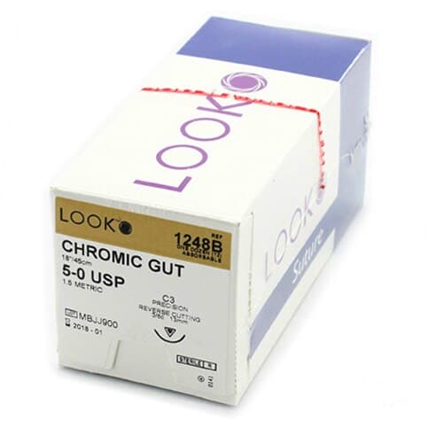 Look Chromic Gut Absorbable Suture, 5-0, 18"/45 cm, C-3 Precision Reverse Cutting Needle, 3/8 Circle, 12/Pk, 1248B thumbnail 6