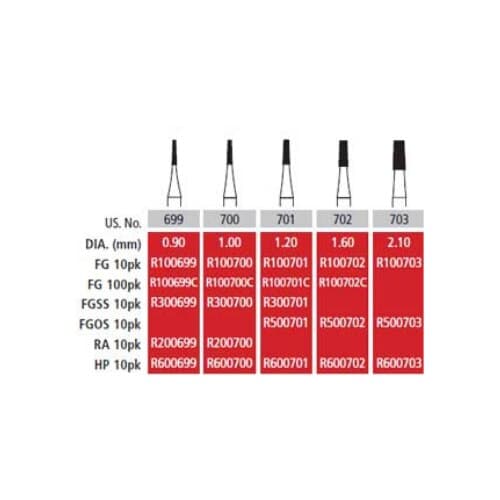 Alpen Carbide Bur #702 Cross Cut Tapered Fissure, FG (Friction Grip), 1.6 mm Diameter, 100/Pk - Alpen Burs Carbide 100/Pk FG702 CC Tapered Fissure - Image 1