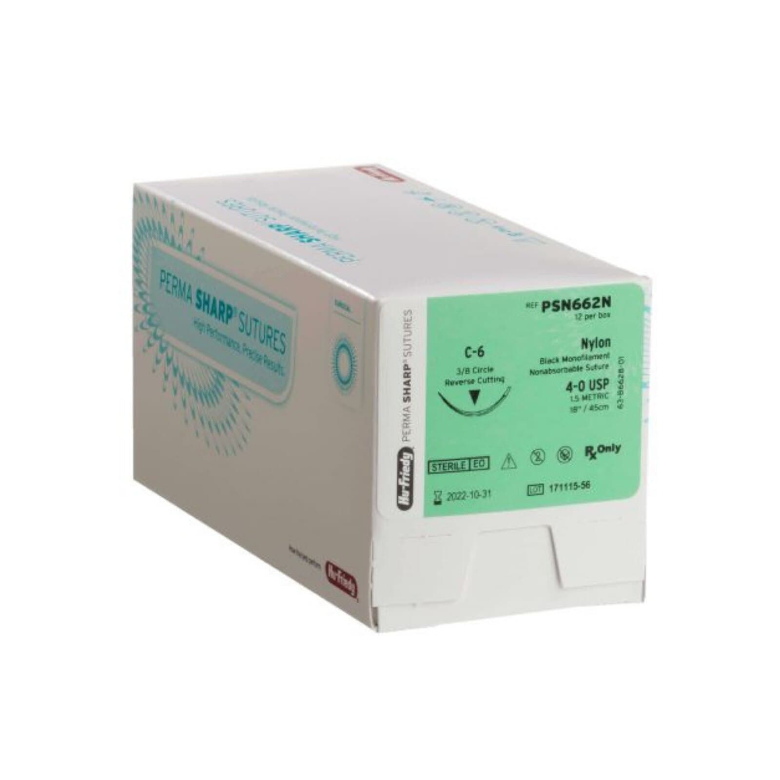 Hu-Friedy Perma Sharp Non-Absorbable Black Monofilament Nylon Suture, 5-0, C-3 Premium Reverse Cutting Needle, 3/8 Circle, 18", 12/Box, 789003 thumbnail 2