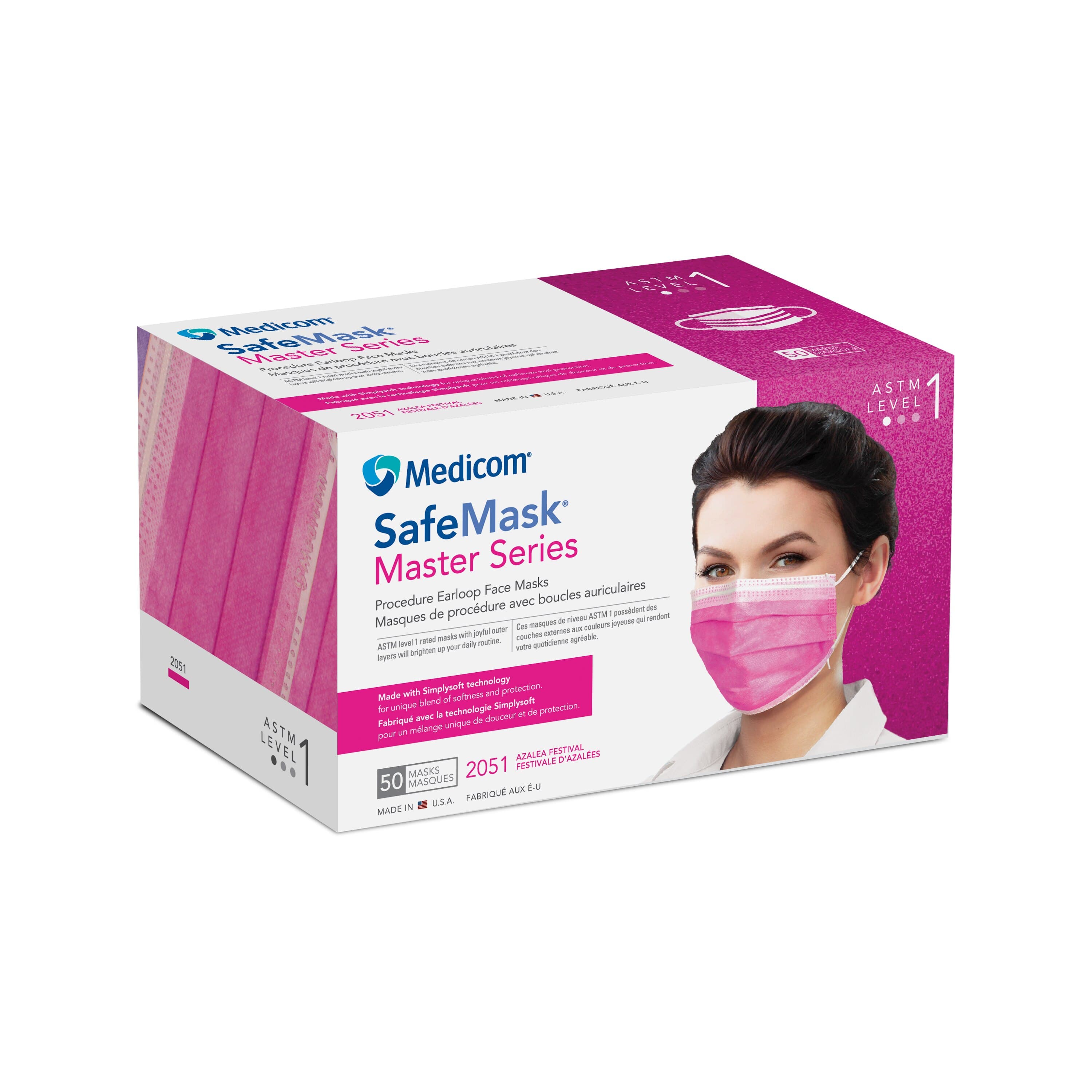 SafeMask Master Series Procedure Earloop Face Mask, ASTM Level 1, Azalea Festival (Bright Fuchsia), One Size, 50/Box, 2051 thumbnail 12