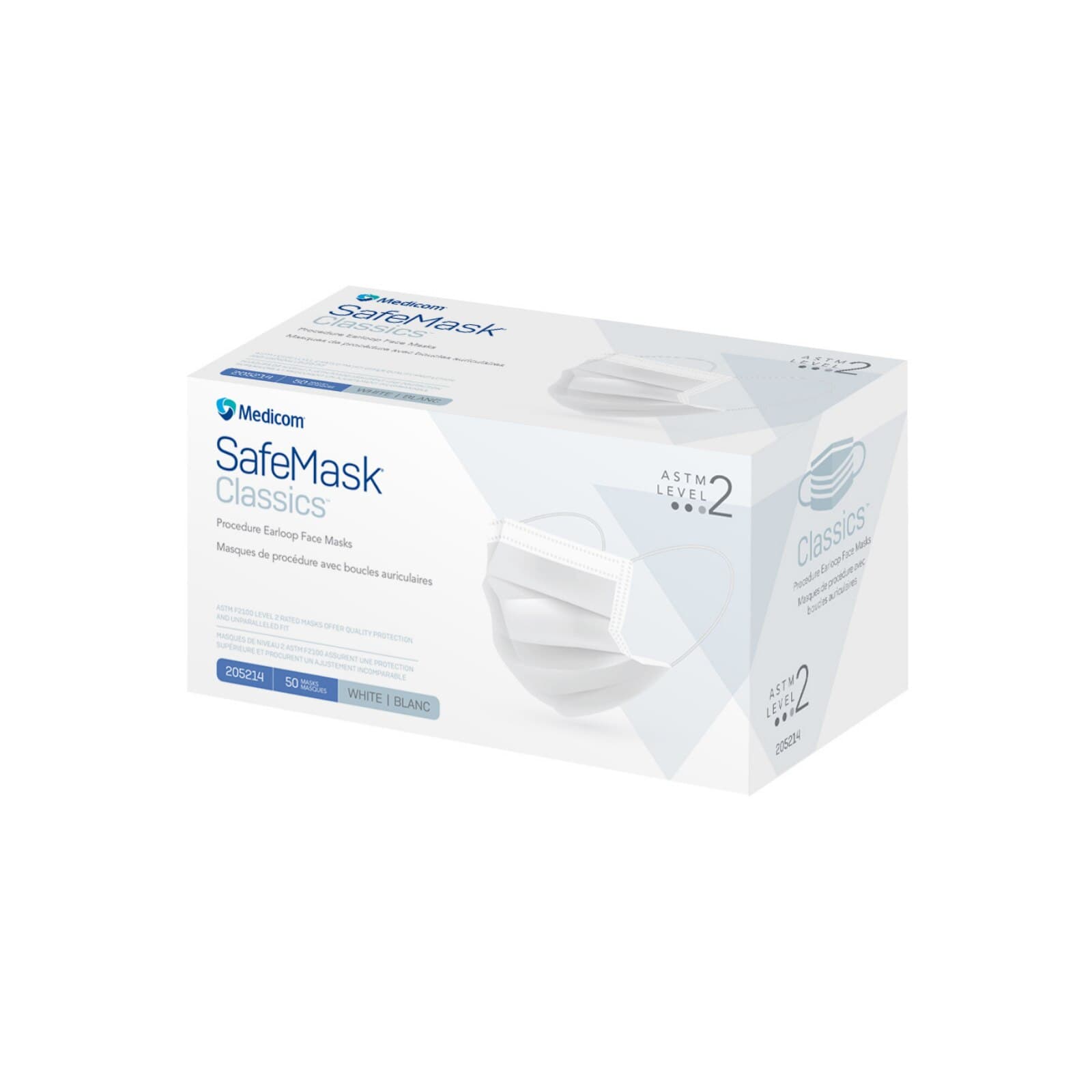 SafeMask® Classics™ Procedure Earloop Face Mask, ASTM Level 2, White, 50/Box, 205214 thumbnail 3