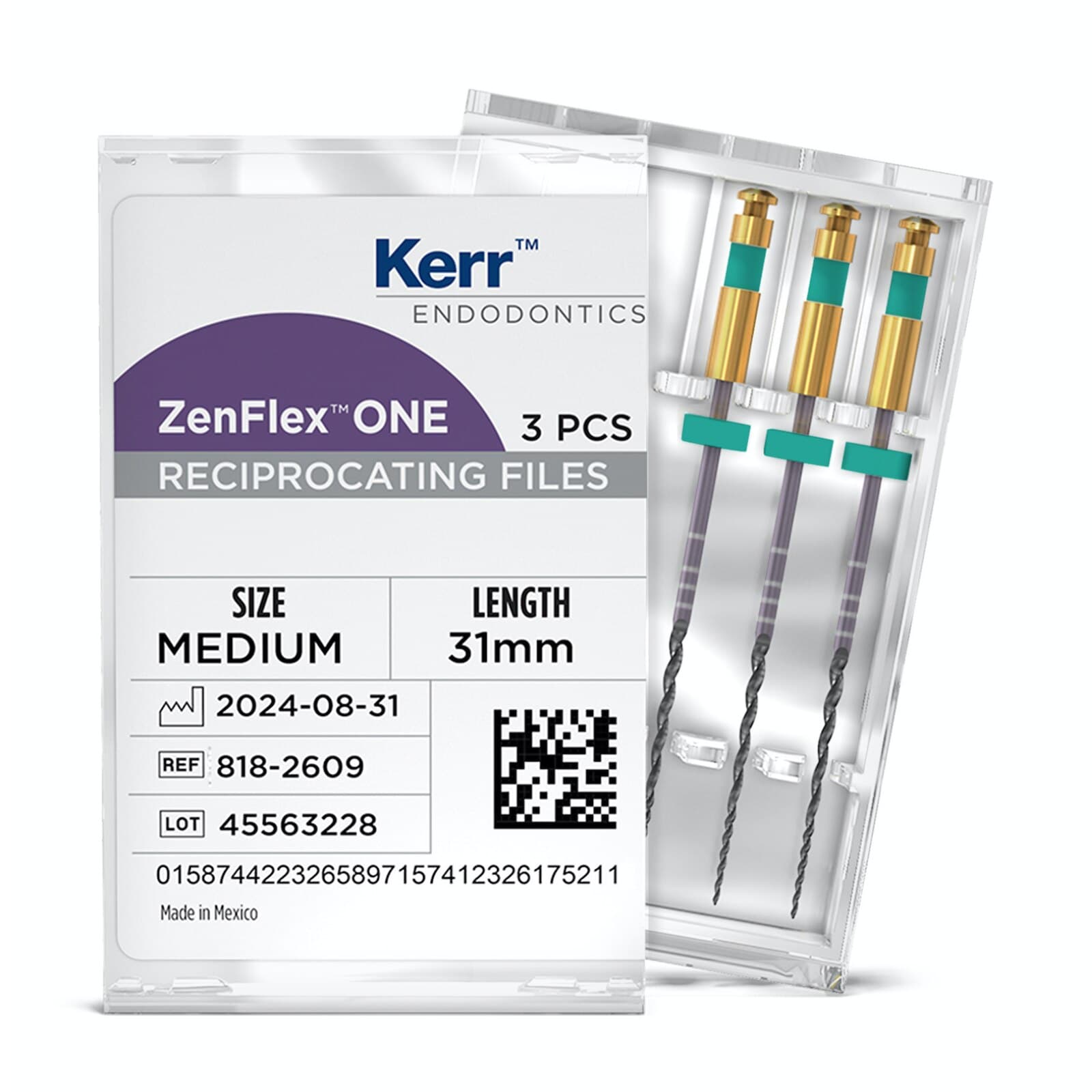 ZenFlex ONE Reciprocating NiTi File, Medium (Green), .35/.06, 31mm, 3/Pk, 818-2609 thumbnail 3