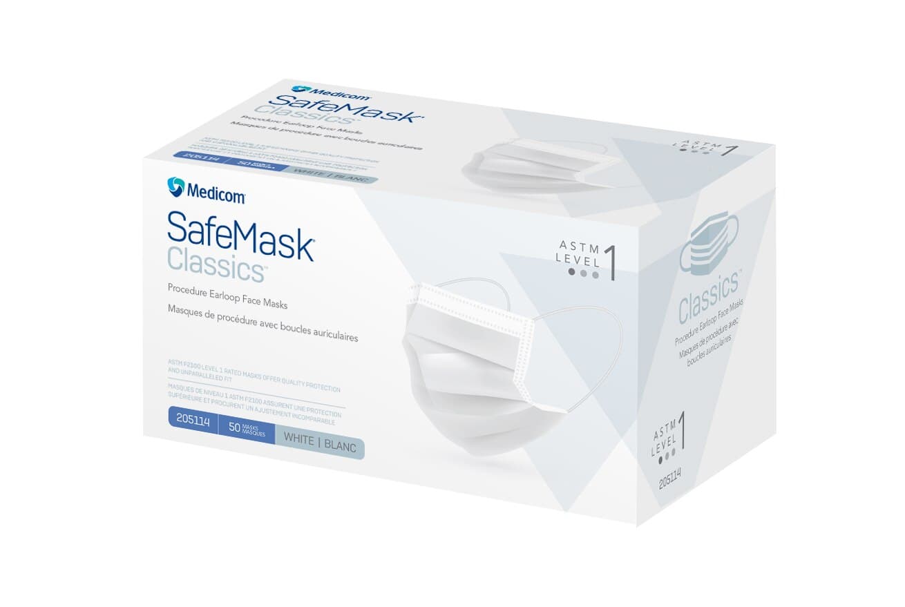 SafeMask® Classics™ Procedure Earloop Face Mask, ASTM Level 1, White, 50/Box, 205114 thumbnail 3