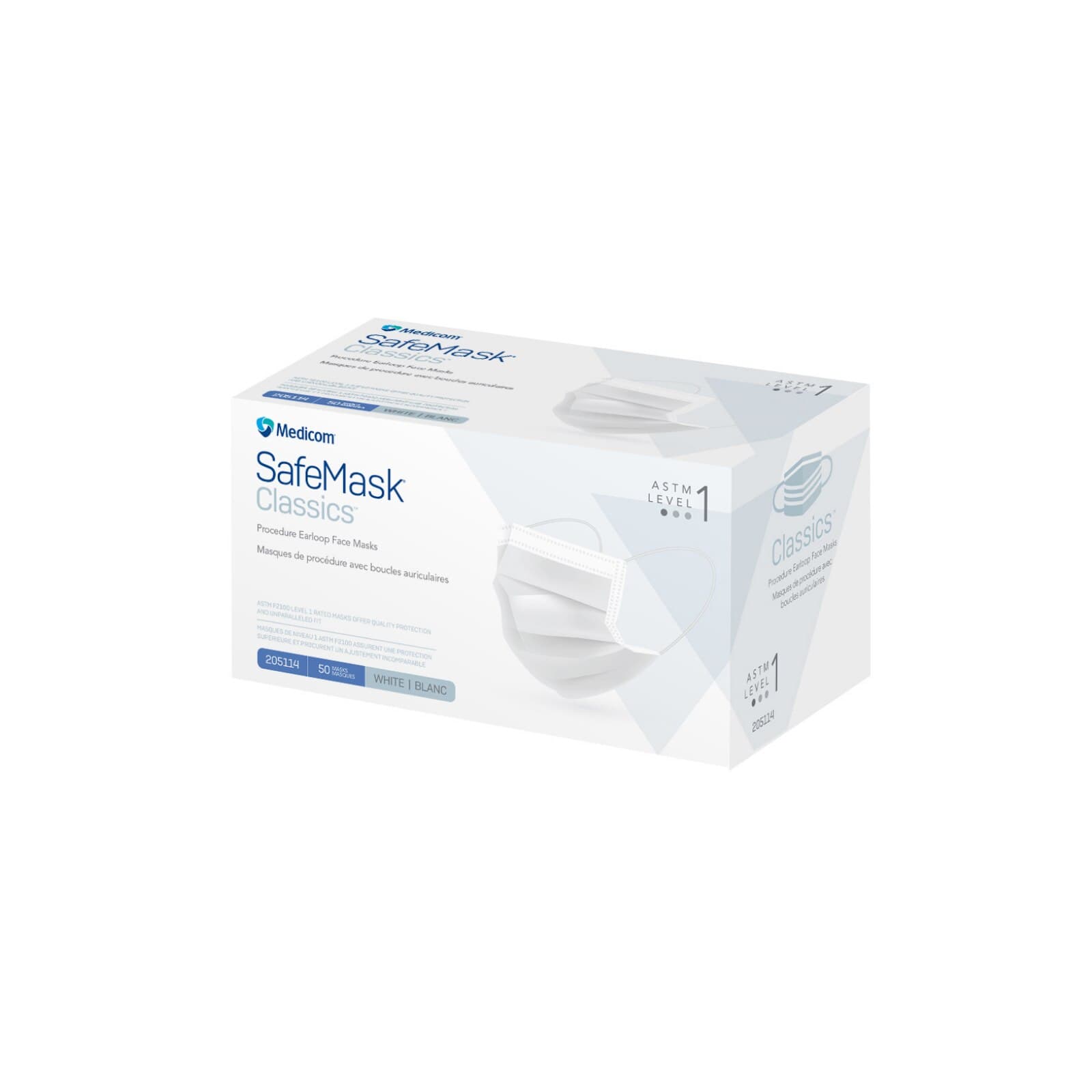SafeMask® Classics™ Procedure Earloop Face Mask, ASTM Level 1, White, 50/Box, 205114 thumbnail 4