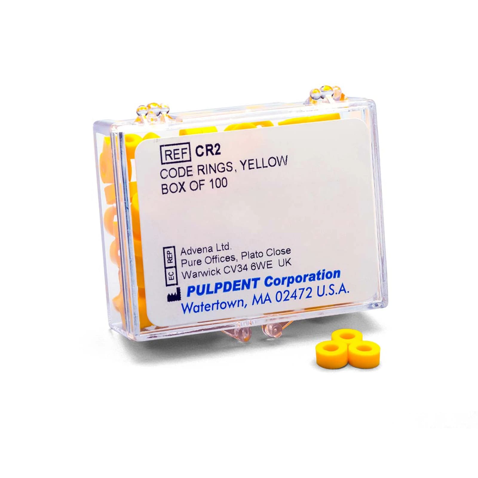 Pulpdent Code Rings, Silicone Instrument Color Coding Rings, Yellow, Standard 1/8" ID x 1/8" Wide, 50/Box, CR2-50 - Pulpdent Code Rings, Yellow - Image 1