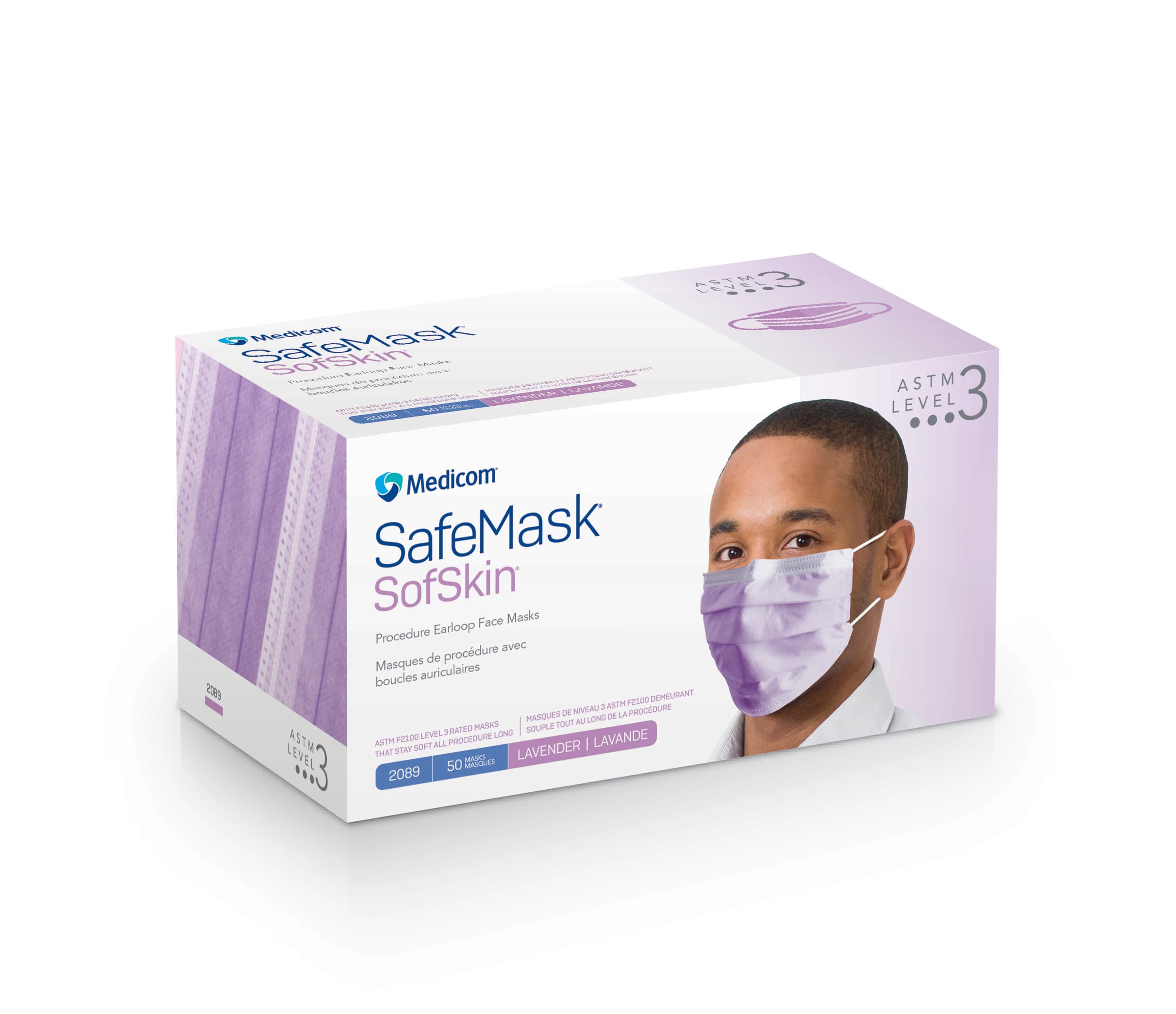 SafeMask SofSkin Procedure Earloop Face Masks, ASTM Level 3, Lavender, 50/Box, 2089 thumbnail 15