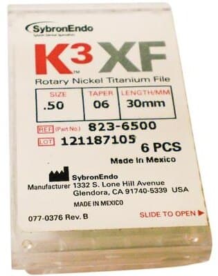 Kerr K3 XF NiTi Rotary Files, #50/.06 Taper, 30mm, Yellow, 6/Pk, 823-6500 thumbnail 2