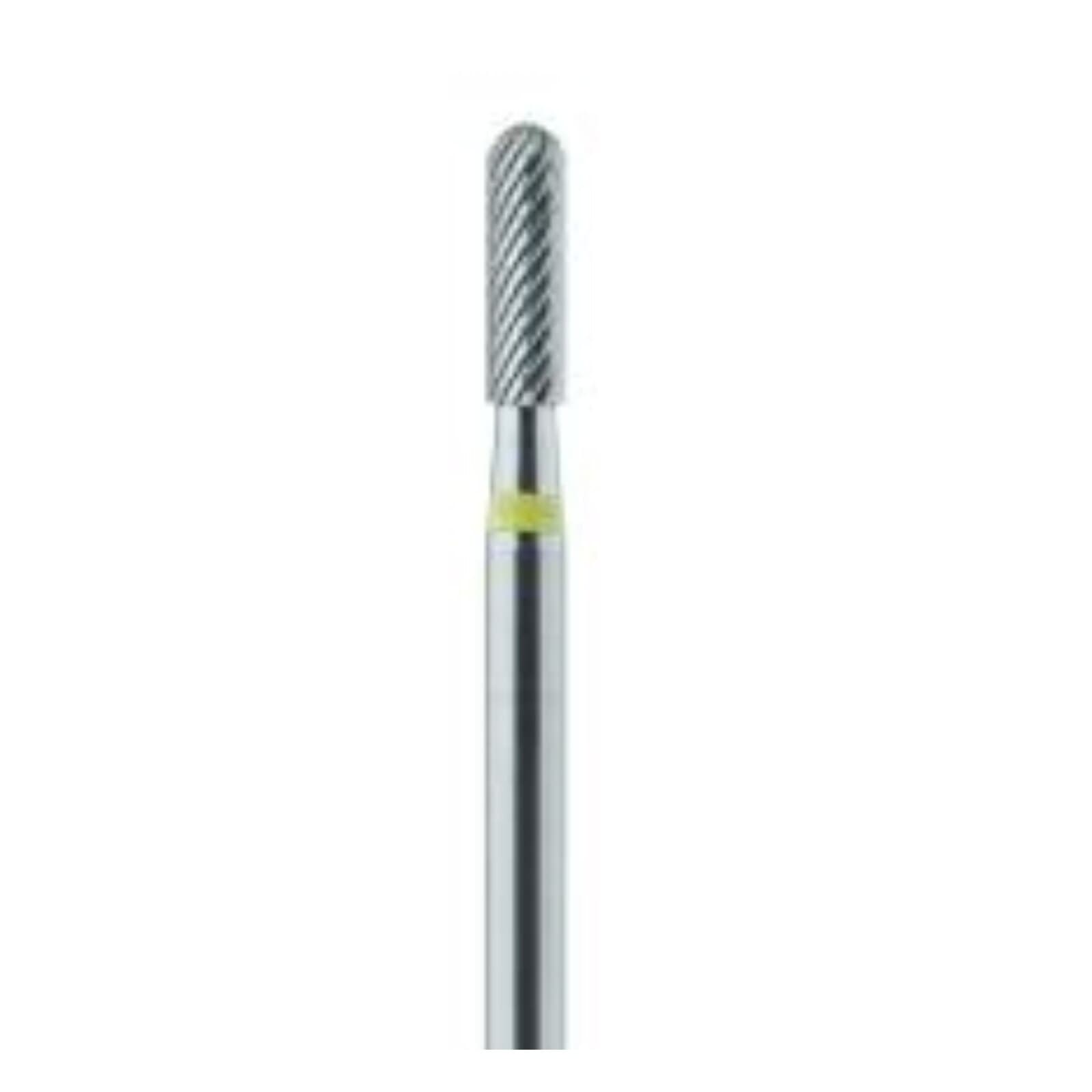 Meisinger Tungsten Carbide Lab Bur, HM 129EX-023-HP, X-Cut Extra Fine, Round End Cylinder, 2.3 mm Diameter, 8.0 mm Head Length, Yellow Ring, HP Handpiece thumbnail 2