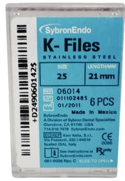 Kerr K-Files, Stainless Steel, 21 mm, #25, Red, B Handle, 6/Pk, 06014 thumbnail 13