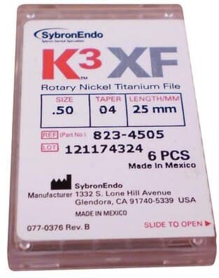 K3XF NiTi Rotary Files, 25 mm, .04 Taper, #50, Yellow, 6/Pk, 823-4505 thumbnail 4