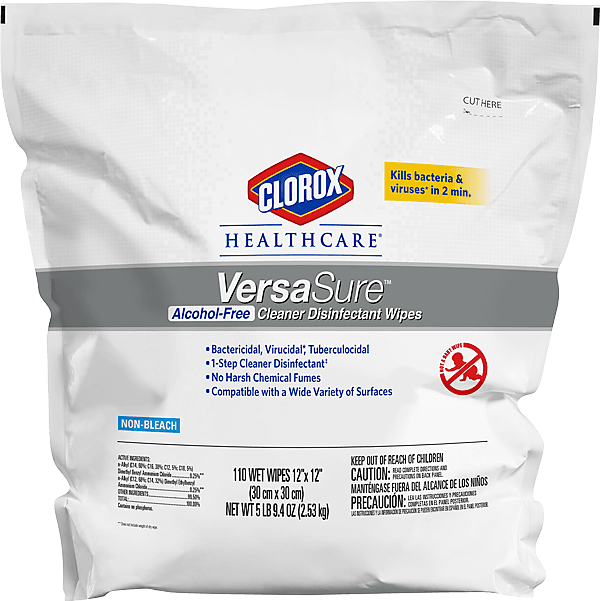 Clorox Healthcare VersaSure Alcohol-Free Cleaner Disinfectant Wipes, 12" x 12", 110 Wipes/Pouch, 2 Pouches/Case, 31761 thumbnail 2