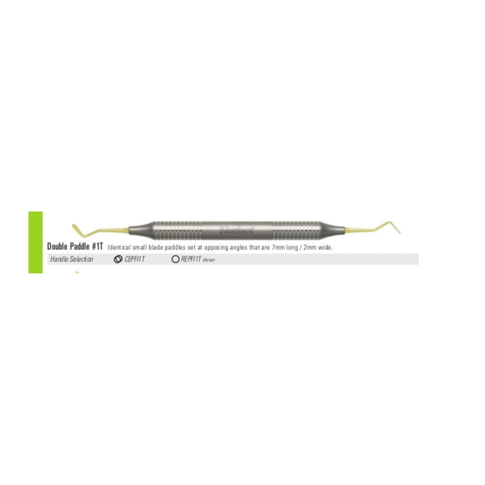 Nordent Composite Placement Instrument, Double Paddle #1T, 0°/90°, Titanium Nitride Coated, DuraLite ColorRings Handle, Double End thumbnail 2