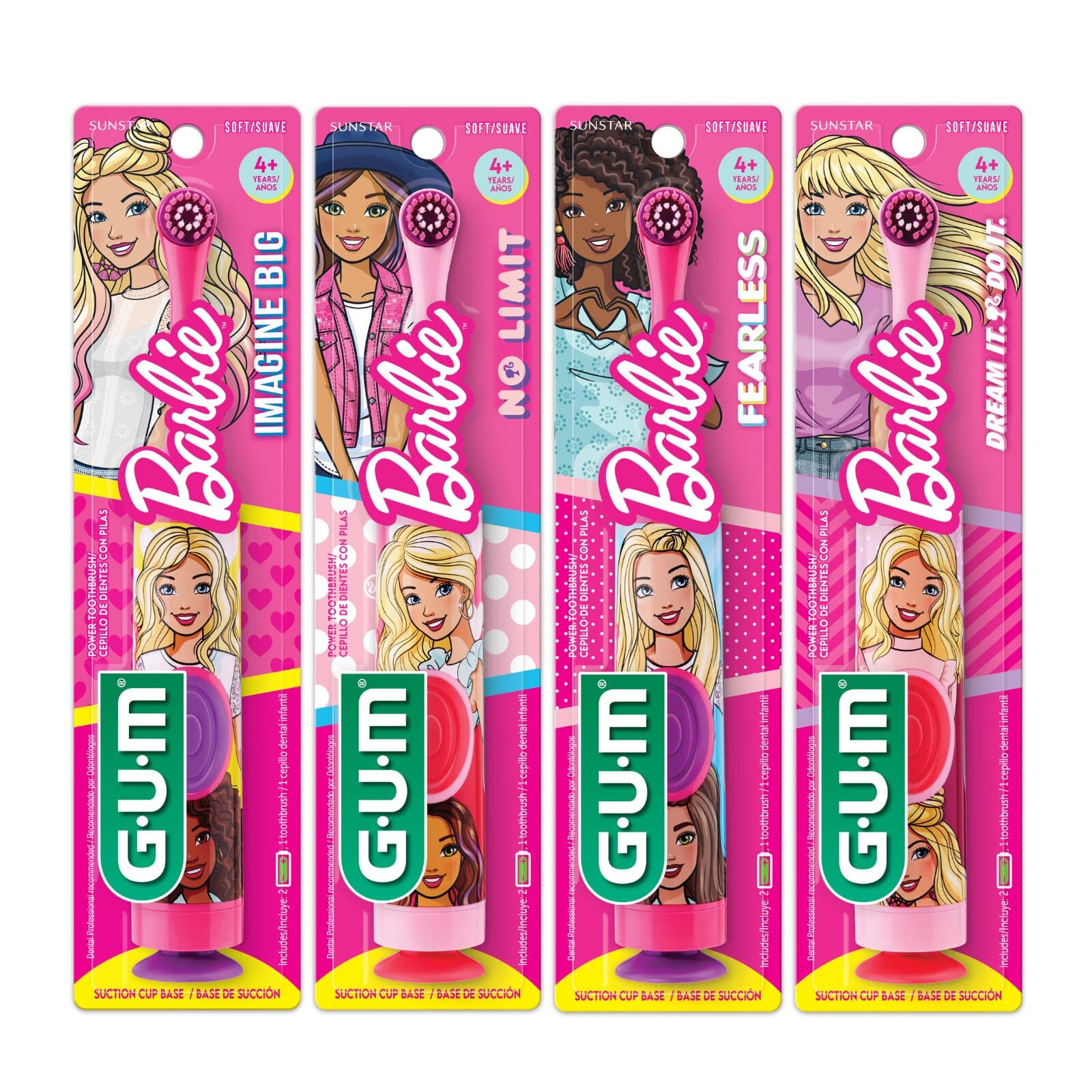 GUM Barbie Power Kids Toothbrush, Battery-Powered, Soft Bristles, Assorted Colors, 12/Pk, 2273BAR thumbnail 2