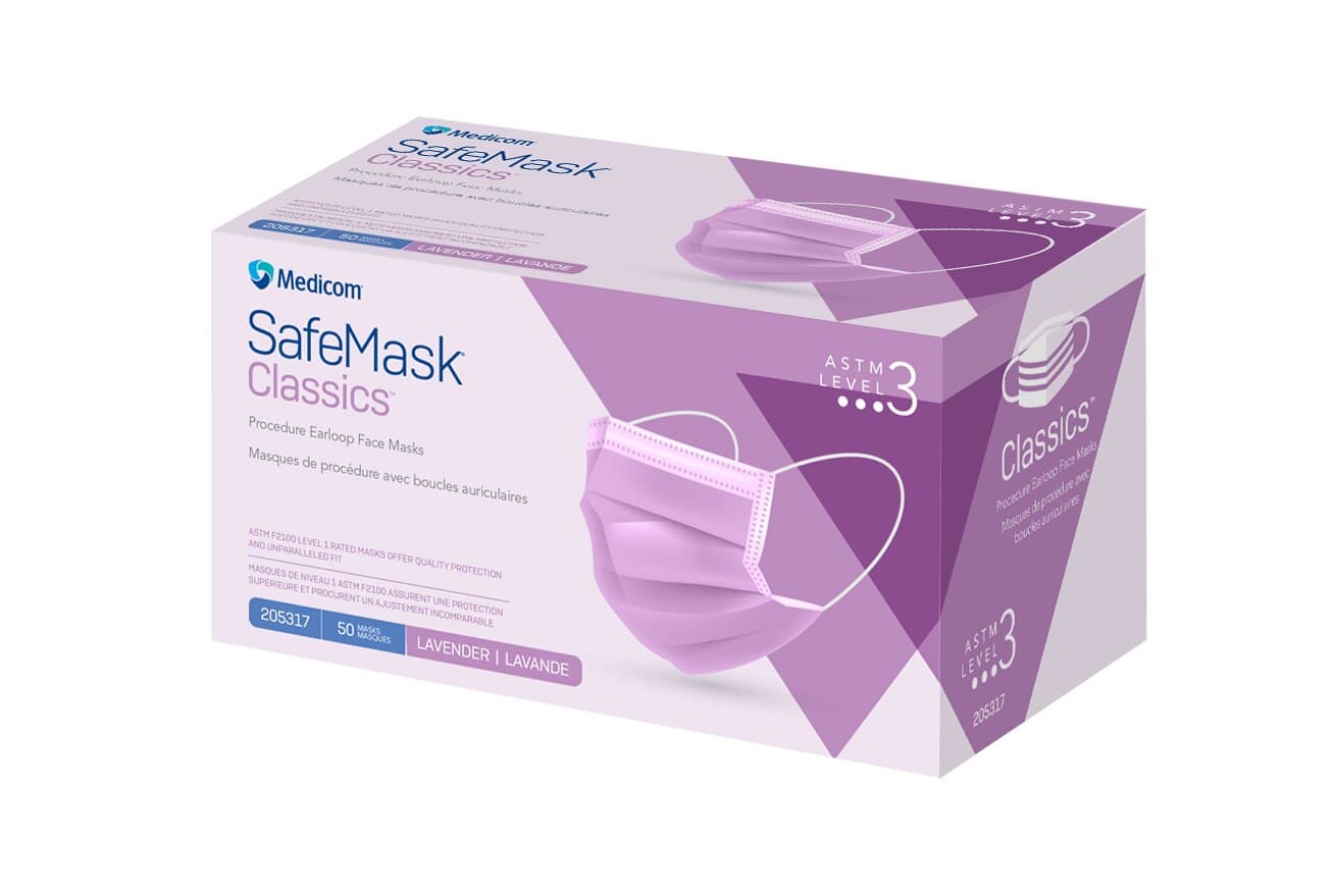 SafeMask Classics ASTM Level 3 Procedure Earloop Face Mask, Lavender, 50/Bx, 205317 thumbnail 7
