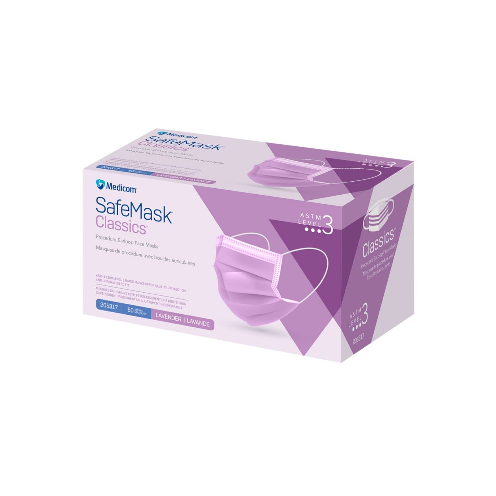 SafeMask Classics ASTM Level 3 Procedure Earloop Face Mask, Lavender, 50/Bx, 205317 thumbnail 8