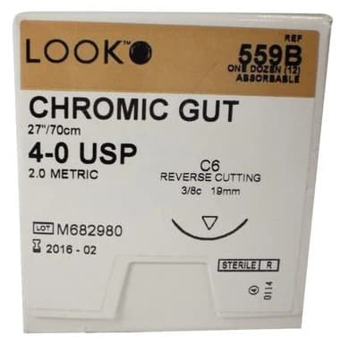 Look Chromic Gut Absorbable Suture, 4-0, 27" (70 cm), C-6 Reverse Cutting Needle, 3/8 Circle, 12/Pk, 559B thumbnail 7