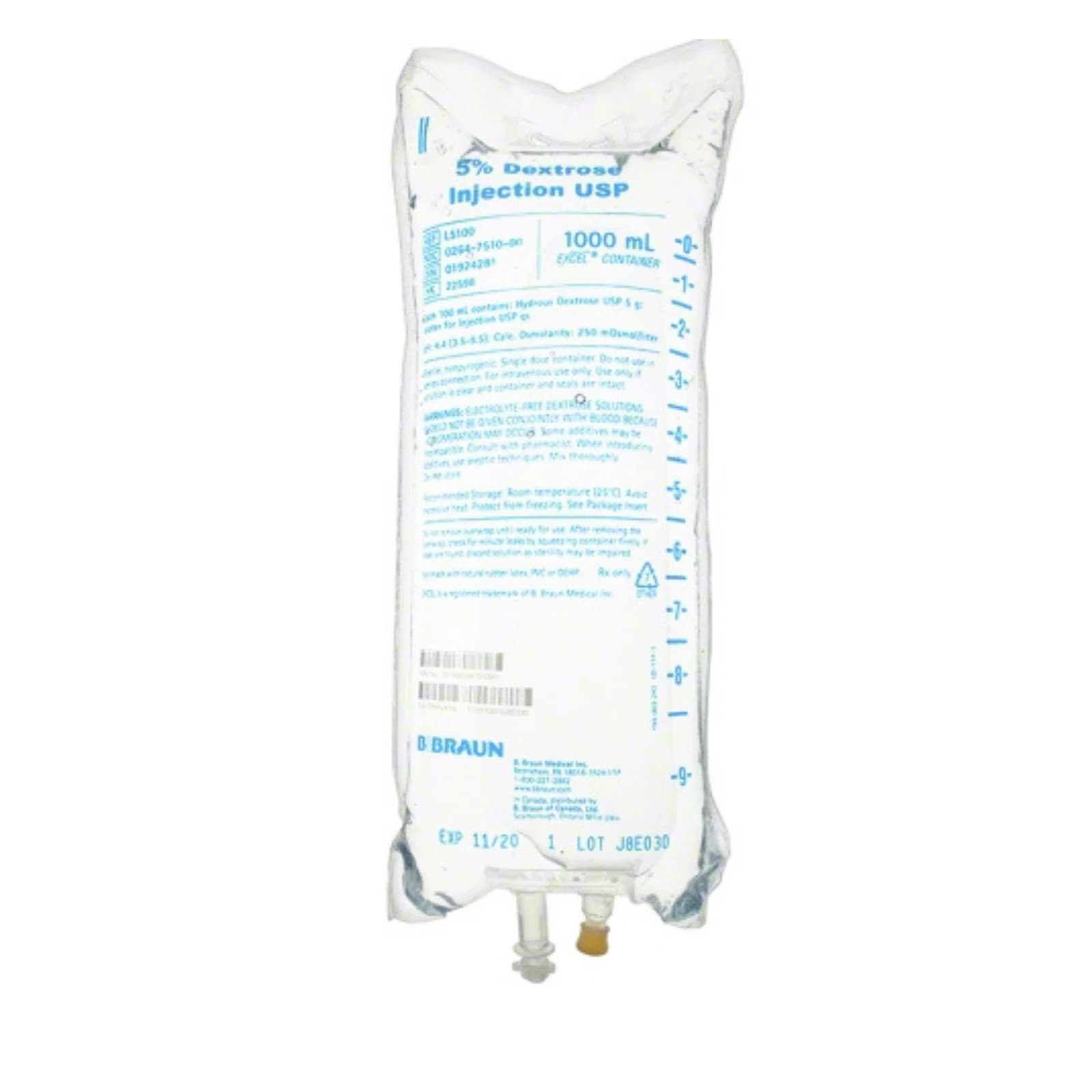 B. Braun 5% Dextrose & 0.45% Sodium Chloride Injection, USP, 500 mL, Viaflex Plastic Container, L6121 thumbnail 3