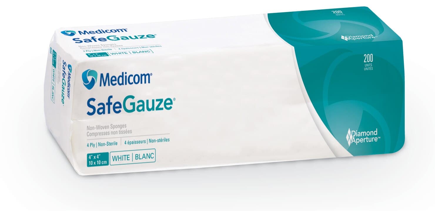 Medicom SafeGauze Premium Non-Woven Sponges with Diamond Aperture, 4" x 4", 4-Ply, Non-Sterile, 2000/Case, 4544 thumbnail 8