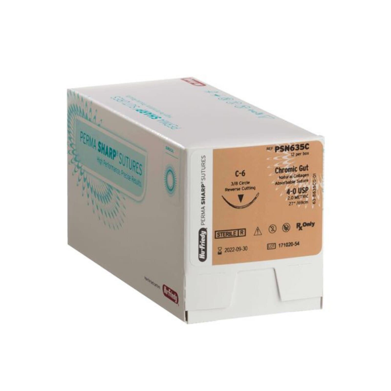 Hu-Friedy Perma Sharp Chromic Gut Absorbable Suture, 4-0, 27", C-6 Reverse Cutting 3/8 Circle Needle, 12/Box, PSN635C thumbnail 6