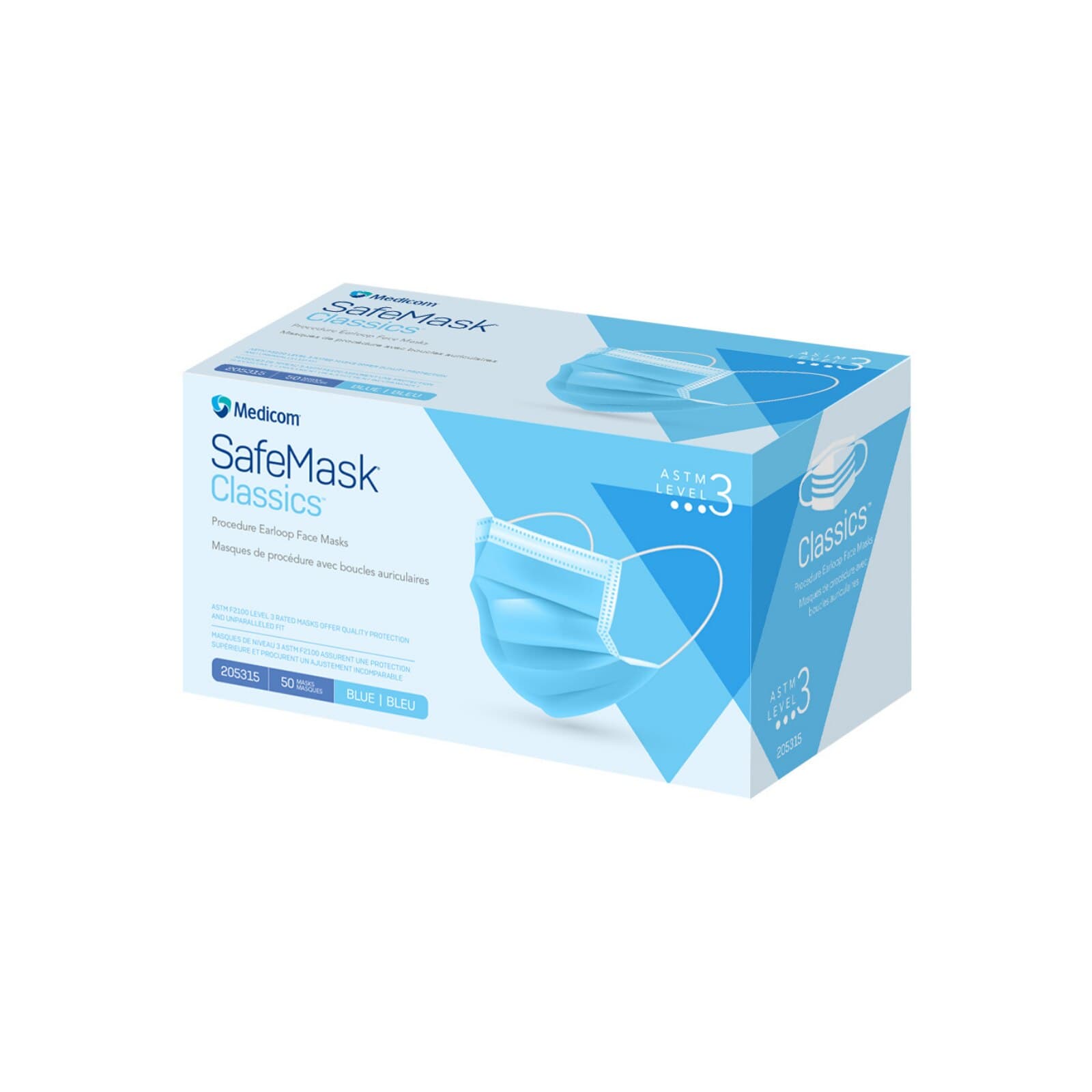 SafeMask® Classics™ Procedure Earloop Face Mask, ASTM Level 3, Blue, 50/Box, 205315 thumbnail 15
