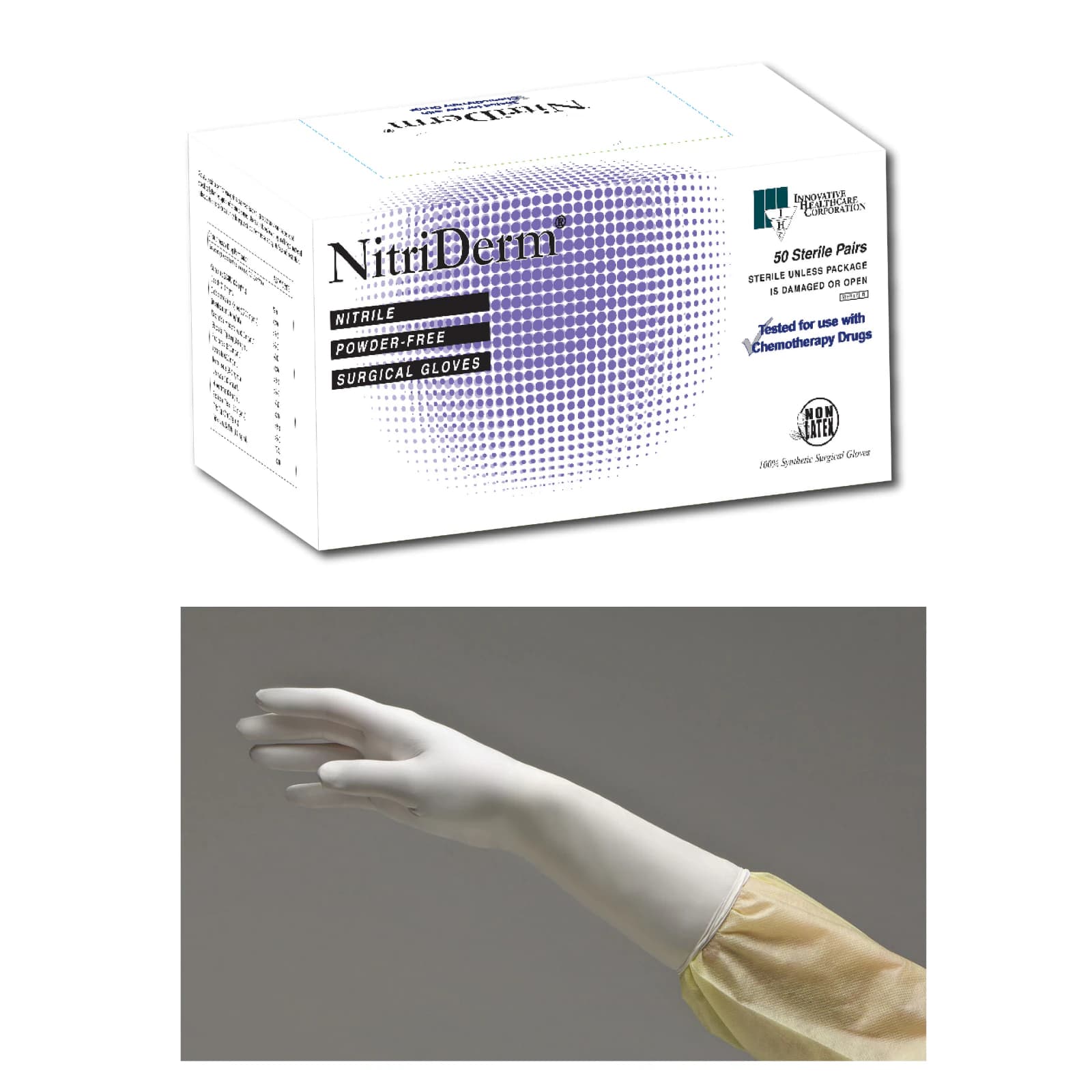 NitriDerm Nitrile Sterile Surgical Gloves, Powder Free, Latex Free, Textured, Size 6.5, 50 Pairs/Box, 135265 thumbnail 2