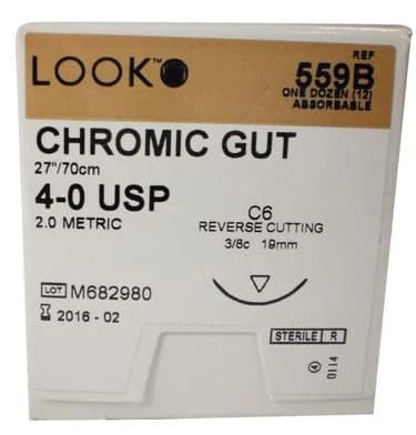 Look 547B Chromic Gut Absorbable Suture, 4-0, 30" (75 cm), C-20 Reverse Cutting Needle, 1/2 Circle, 12/Box thumbnail 8