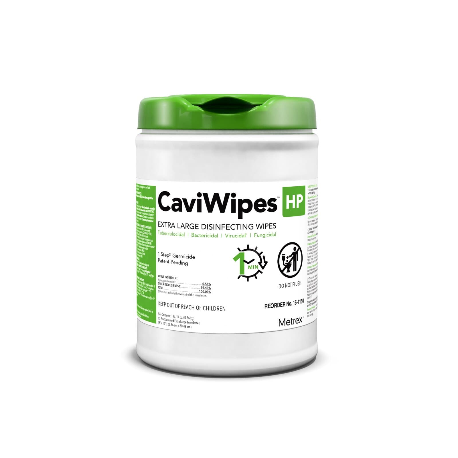 Metrex CaviWipes HP XL Alcohol-Free Hydrogen Peroxide Disinfecting Towelettes, 9" x 12", 65/Canister, 16-1150 thumbnail 3