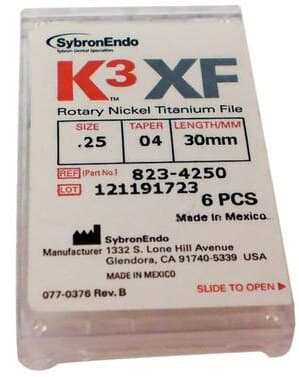 K3XF Nickel Titanium Rotary Files, #25, .04 Taper, 30 mm, Red, 6/Pkg, 823-4250 thumbnail 3