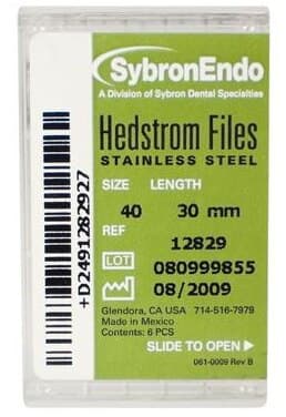 Sybron Endo Hedstrom Files, Stainless Steel, 30 mm, Size #40, Black, 6/Pk, 12829 thumbnail 3