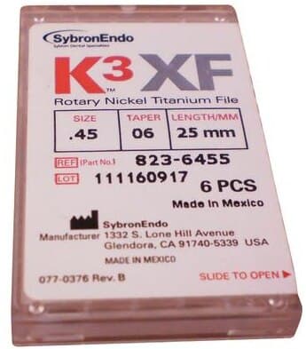 Kerr K3 XF NiTi Rotary File, #45, .06 Taper, 25mm, White, 6/Pk, 823-6455 thumbnail 3