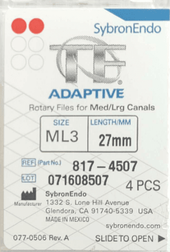 TF Adaptive Nickel-Titanium Rotary Files, ML3, 27 mm, Red, 4/Pk, 817-4507 thumbnail 14