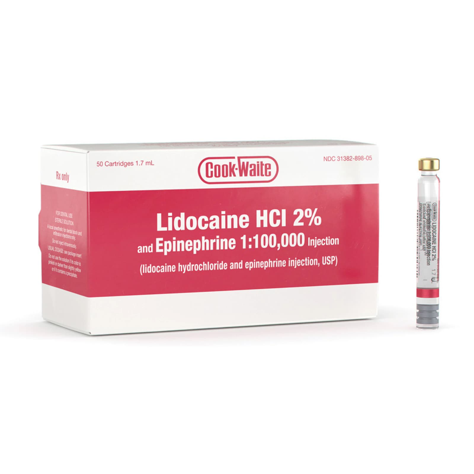 Cook-Waite Lidocaine HCl 2% with Epinephrine 1:100,000, 1.7 mL Cartridges, 50/Box, SEP-99167 thumbnail 6