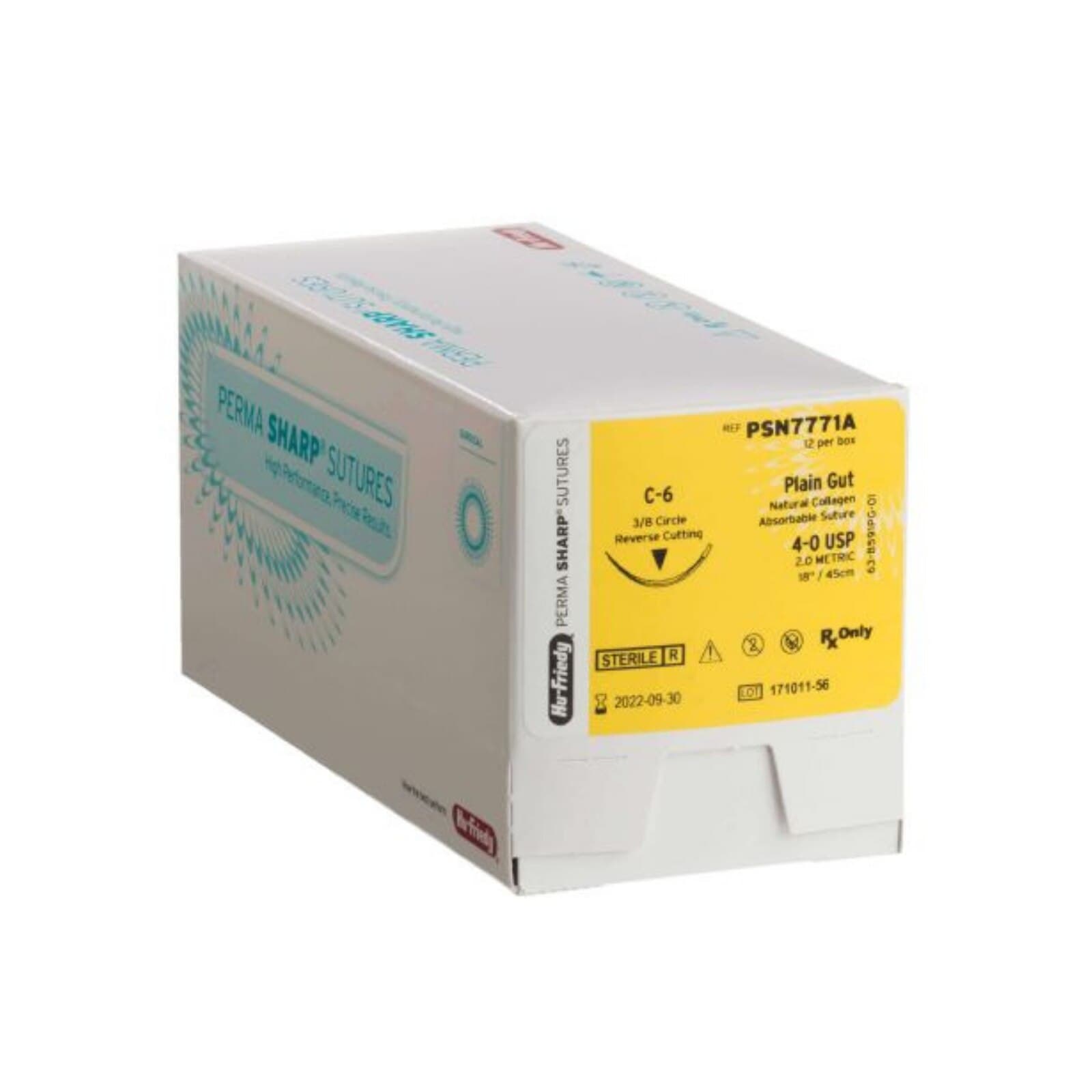 Hu-Friedy Perma Sharp Absorbable Plain Gut Suture, 5-0, 27", C-6 Reverse Cutting Needle, 3/8 Circle, 12/Box, PSNH820A thumbnail 2