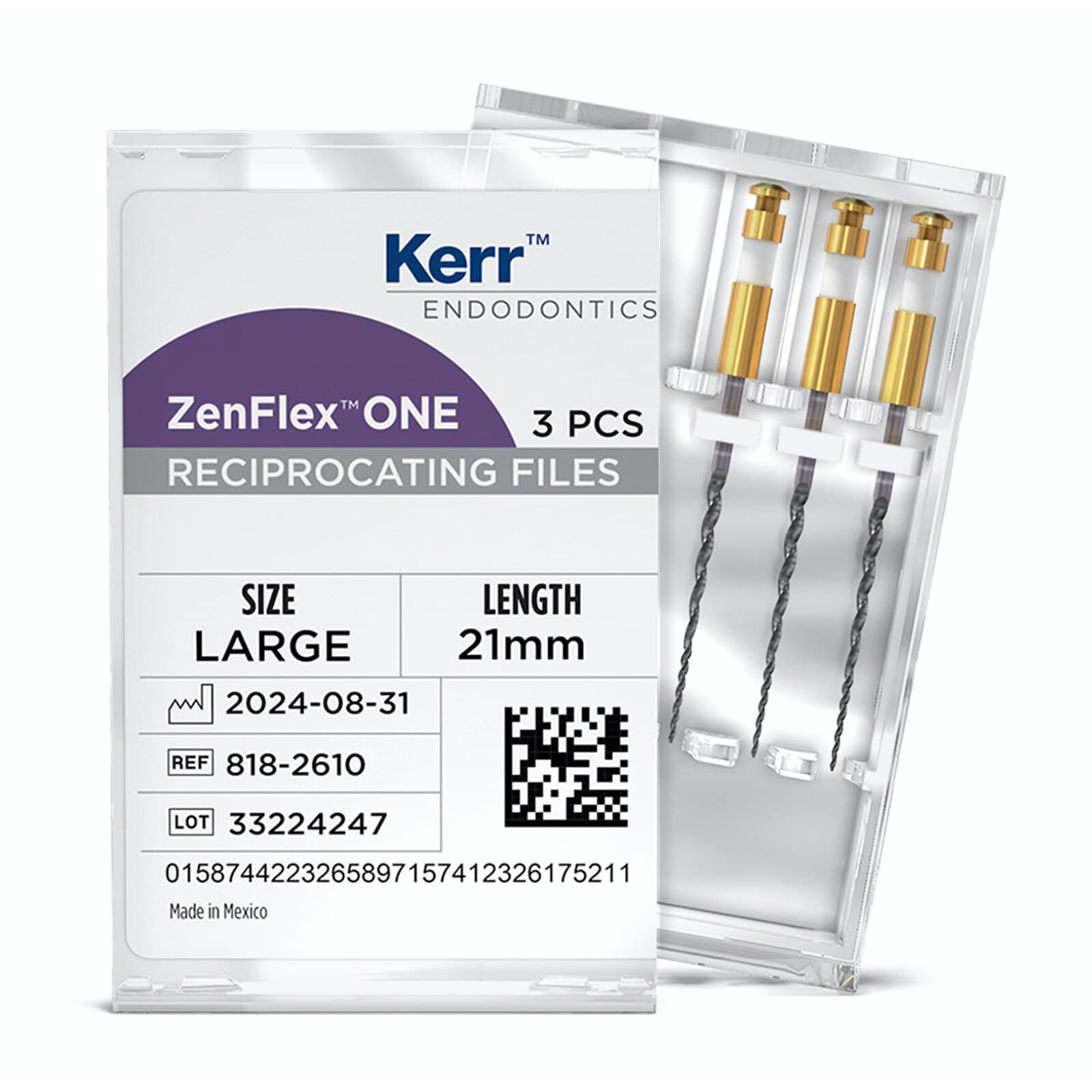 ZenFlex ONE Reciprocating NiTi Endodontic File, Large, White, .45/.06, 21mm, 3/Pack, 818-2610 thumbnail 3