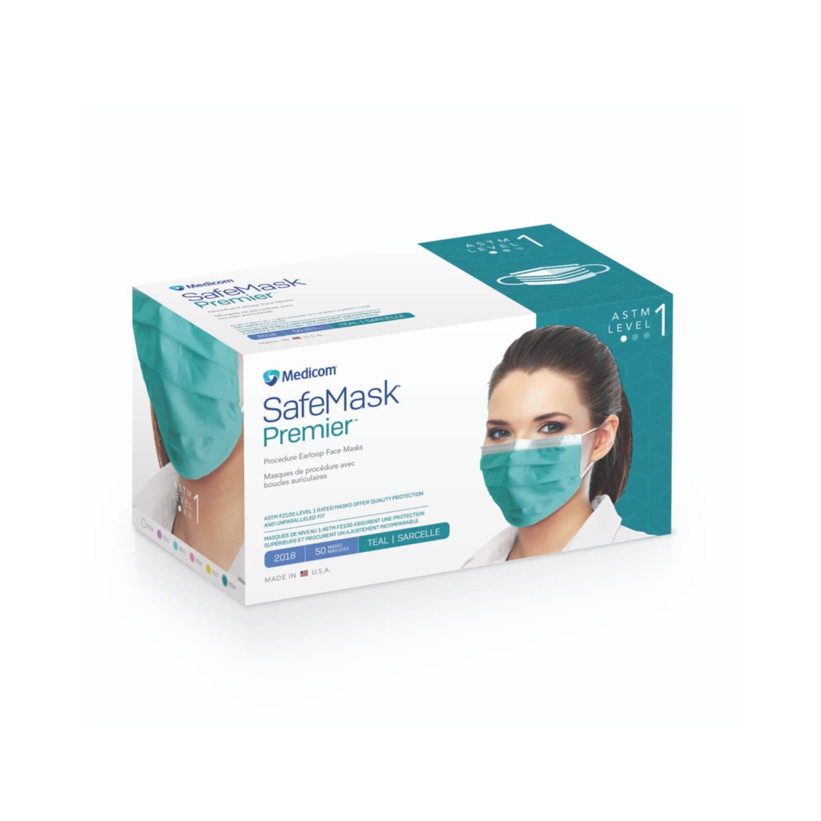 SafeMask® Premier™ Procedure Face Mask, ASTM Level 1, Ear Loop, Teal, 50/Box, 2018 thumbnail 13