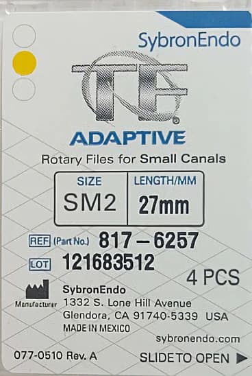 TF Adaptive Nickel-Titanium Rotary Files, SM2, 27 mm, Yellow, 4/Pk, 817-6257 thumbnail 13
