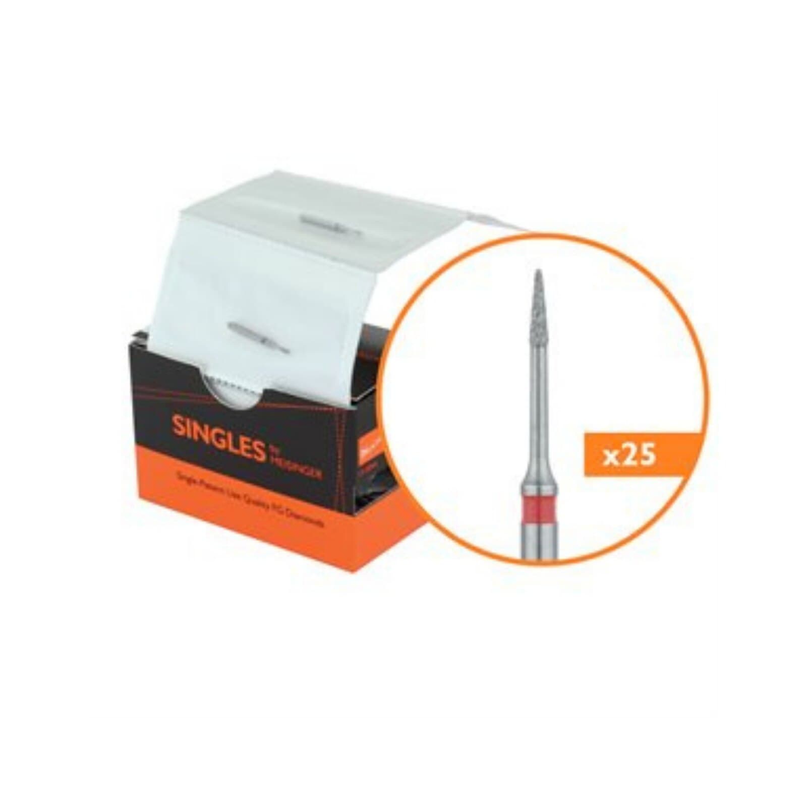 Meisinger Single-Use Sterile Diamond Bur, FG, Needle, #1310.3F, 0.8 mm, Fine, Red, 25/Pk thumbnail 10