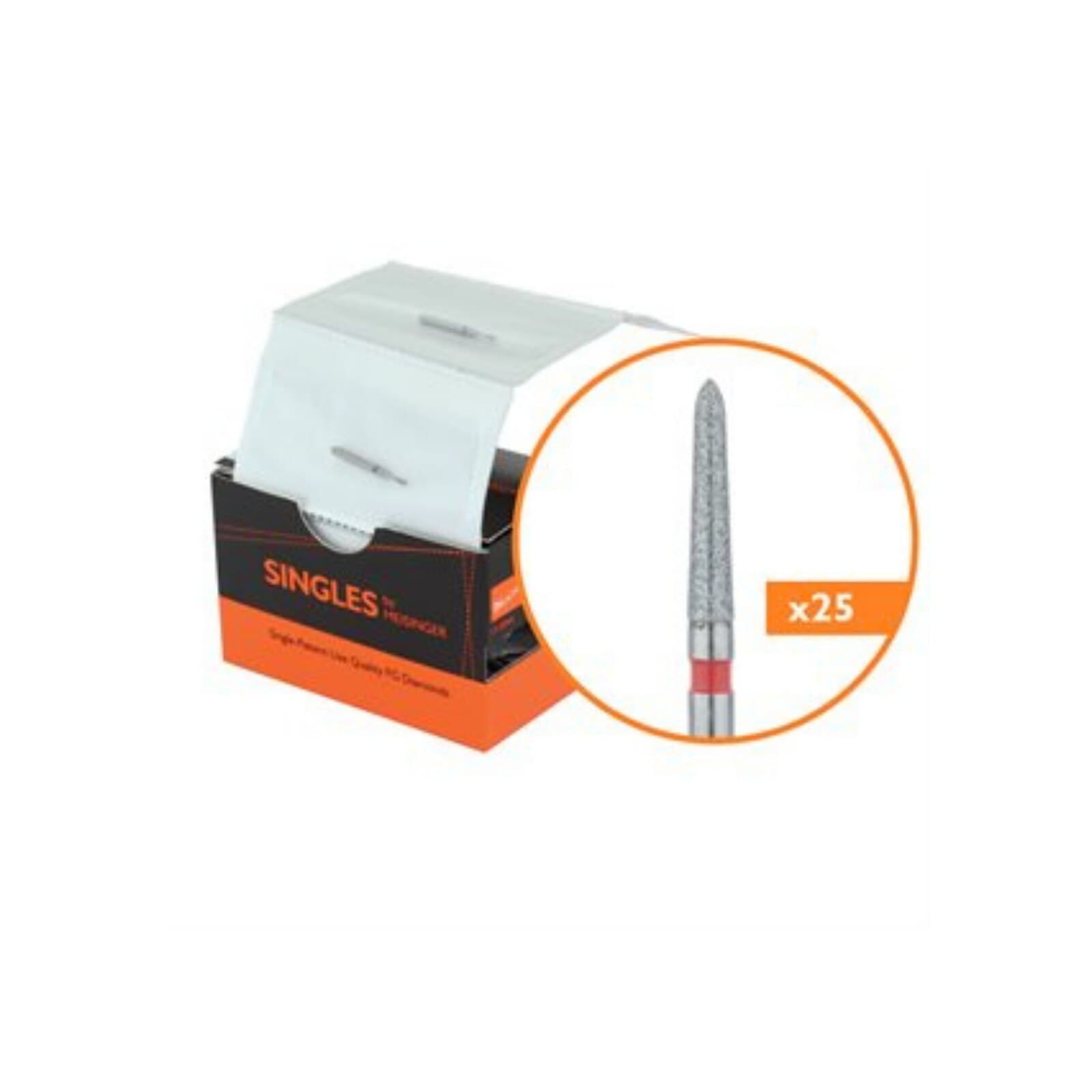 Meisinger Singles Disposable Diamond Bur, FG, Torpedo Tapered, #1716.8F, 1.6 mm, Fine, Red, 25/Pk thumbnail 2