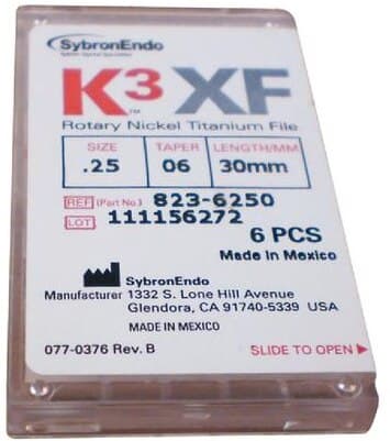 K3XF NiTi Rotary Files, 30 mm, .06 Taper, #25, Red, 6/Pk, 823-6250 thumbnail 4
