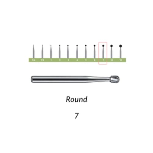 Alpen Carbide Operative Bur, Round, FG #7, 2.1 mm Head Diameter, 100/Pk - Alpen Burs Carbide 100/Pk FG7 Round - Image 1