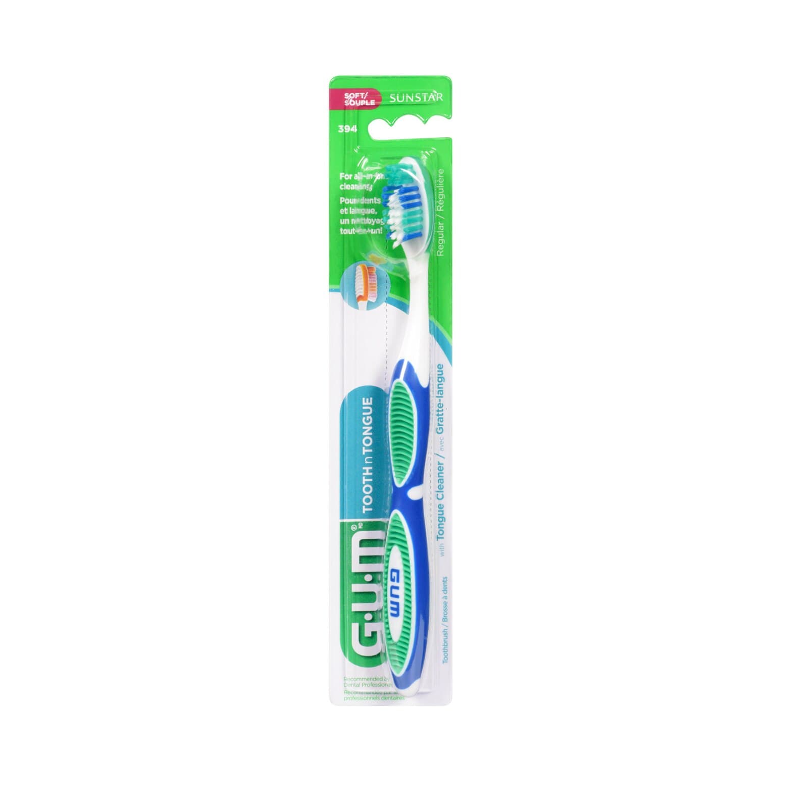 GUM Tooth & Tongue Dual-Action Adult Manual Toothbrush, Soft, Full Head, Multicolor, 12/Pk, 394TA thumbnail 2