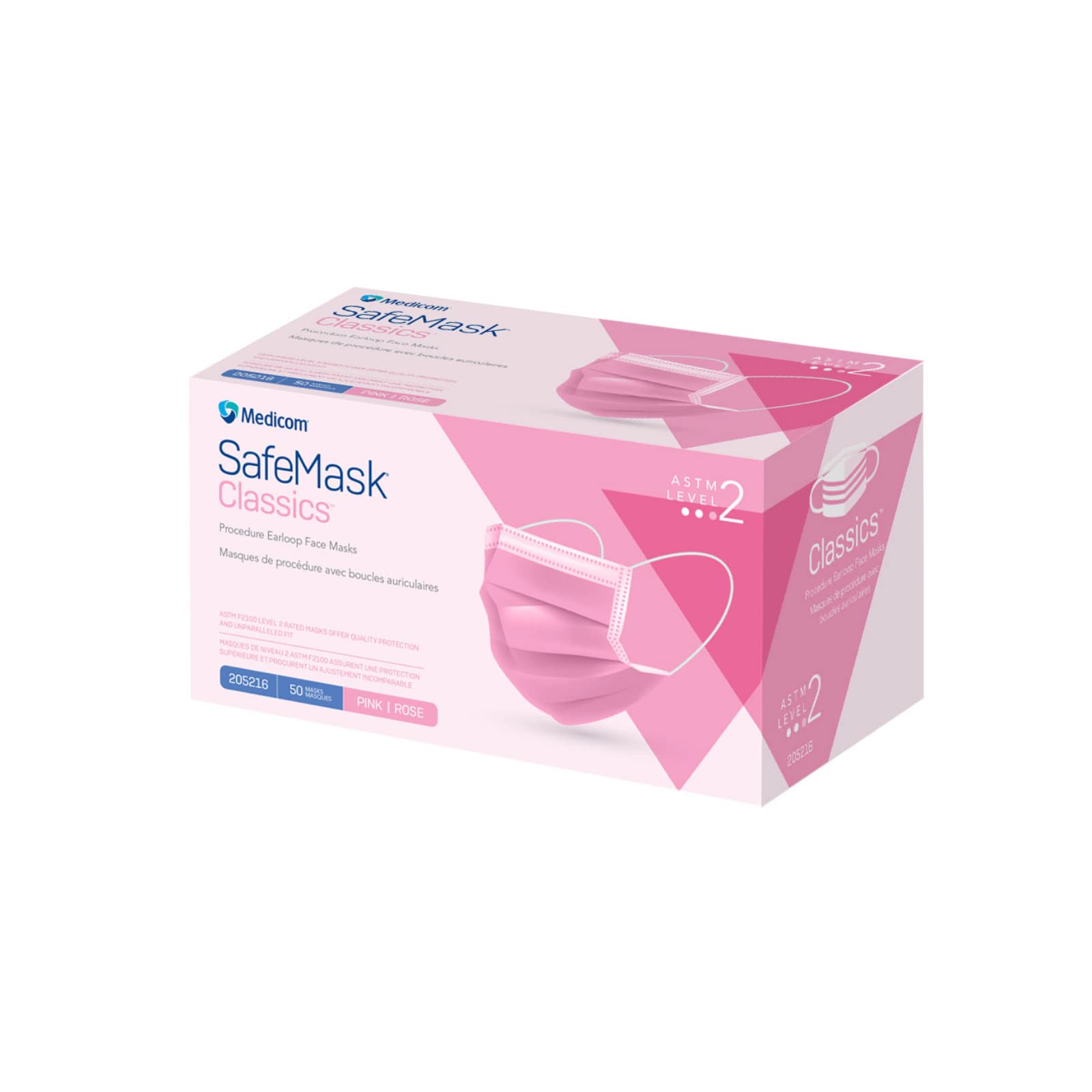 SafeMask® Classics™ Procedure Face Mask, ASTM Level 2, Pink, Ear Loop, One Size Fits Most, 50/Box, 205216 thumbnail 3