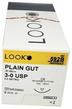 Look Plain Gut Absorbable Suture, 3-0, 18", C-6 Reverse Cutting Needle, 19 mm 3/8 Circle, Beige, 12/Box, 592B thumbnail 8