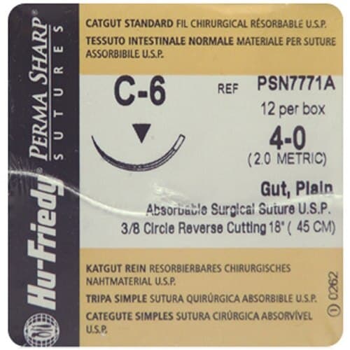 Hu-Friedy Perma Sharp Plain Gut Absorbable Suture, 4-0, C-6 Reverse Cutting Needle, 3/8 Circle, 18", 12/Box, PSN7771A thumbnail 6