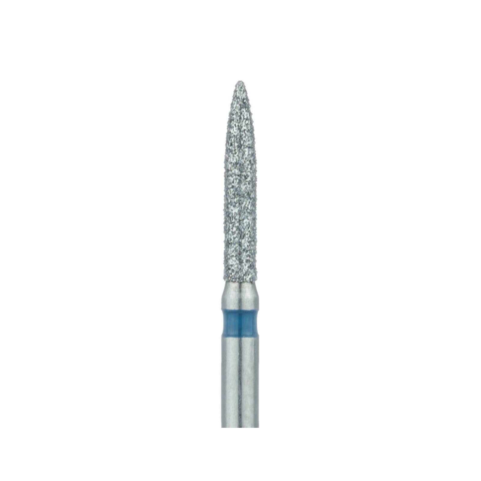 Meisinger 862-014-FG Diamond Bur, Flame Shape, Medium Grit, Blue Ring, Friction Grip, 1.4 mm Head Diameter, 8.0 mm Head Length, 5/Pkg thumbnail 3