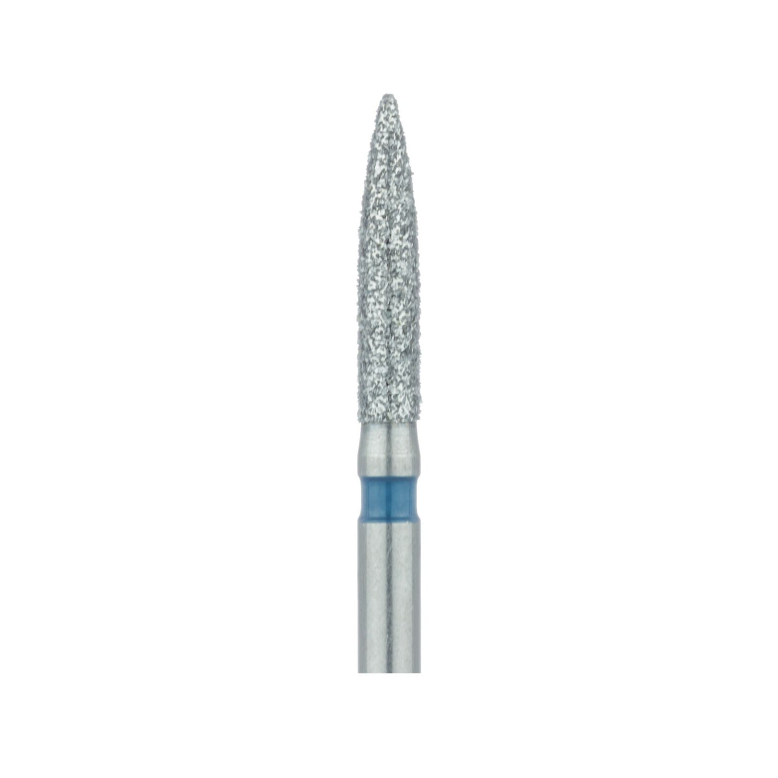 Meisinger 862-016-FG Diamond Bur, Flame Shape, Medium Grit, Blue Ring, Friction Grip, 1.6 mm Head Diameter, 8.0 mm Head Length, 5/Pkg thumbnail 3