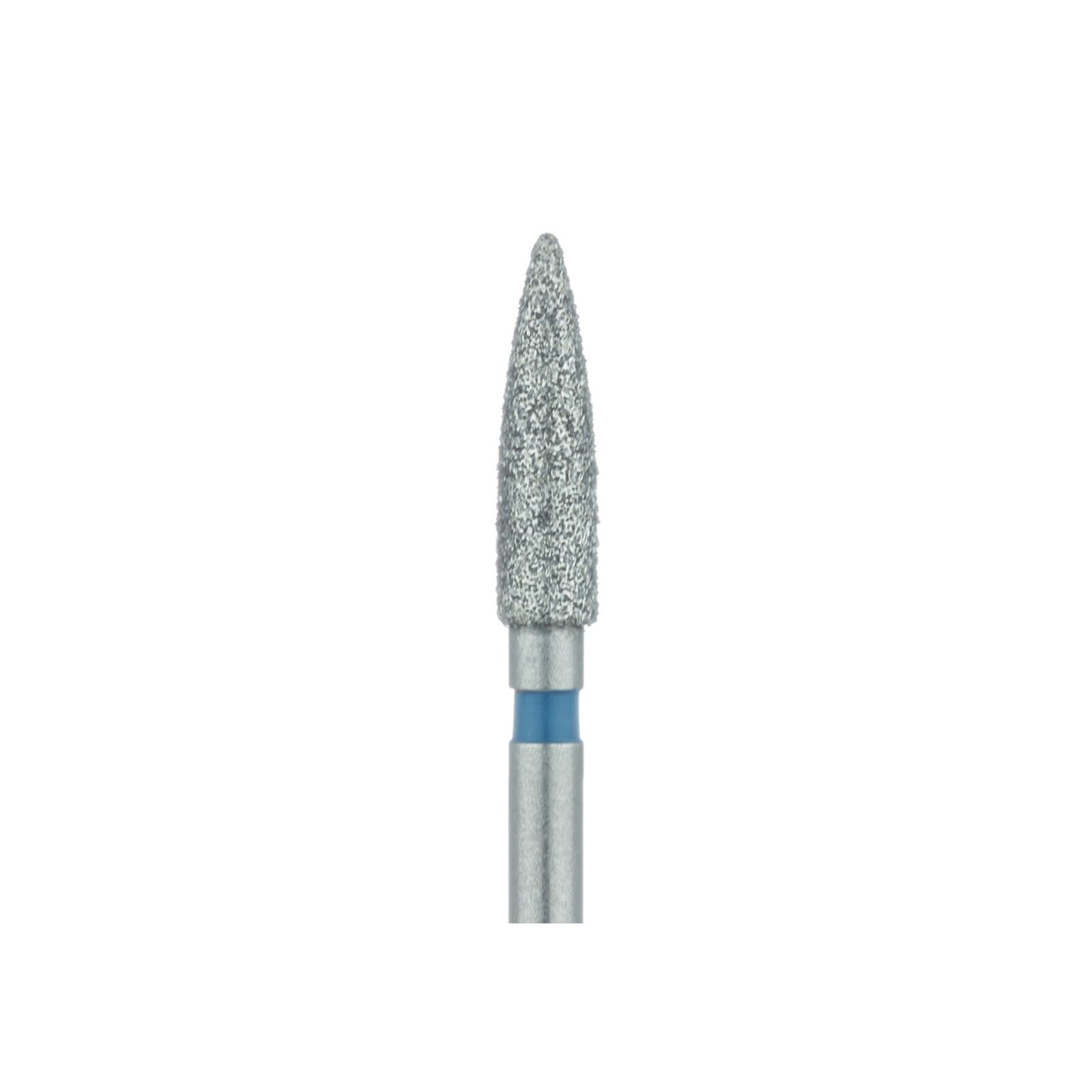 Meisinger 862-021-FG Diamond Bur, FG, Medium Grit, Blue Ring, Flame Shape, Point End, 2.1 mm Head Diameter, 8.0 mm Head Length, 5/Pkg thumbnail 3